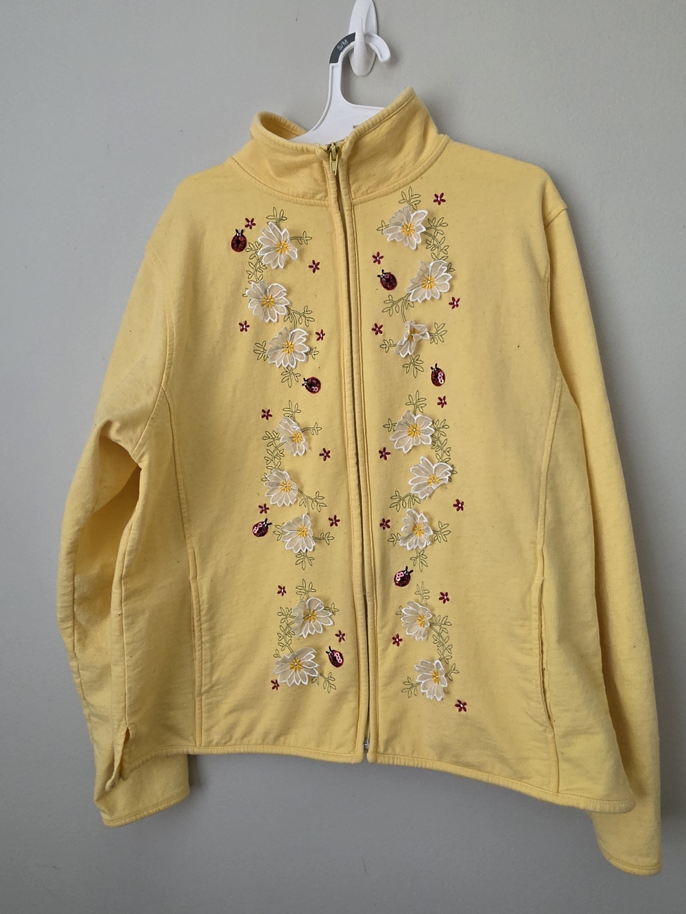 Vintage Women's Yellow Embroidered Floral Zip Bomber Jacket